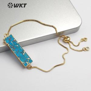 WT-B473 Delle Donne Dell'oro Dei Monili Del Braccialetto <span class=keywords><strong>Naturale</strong></span> Blu Vena Turchesi Braccialetto Rettangolo pietre di Forma di Collegamento Regolabile Braccialetto - Product Image 1