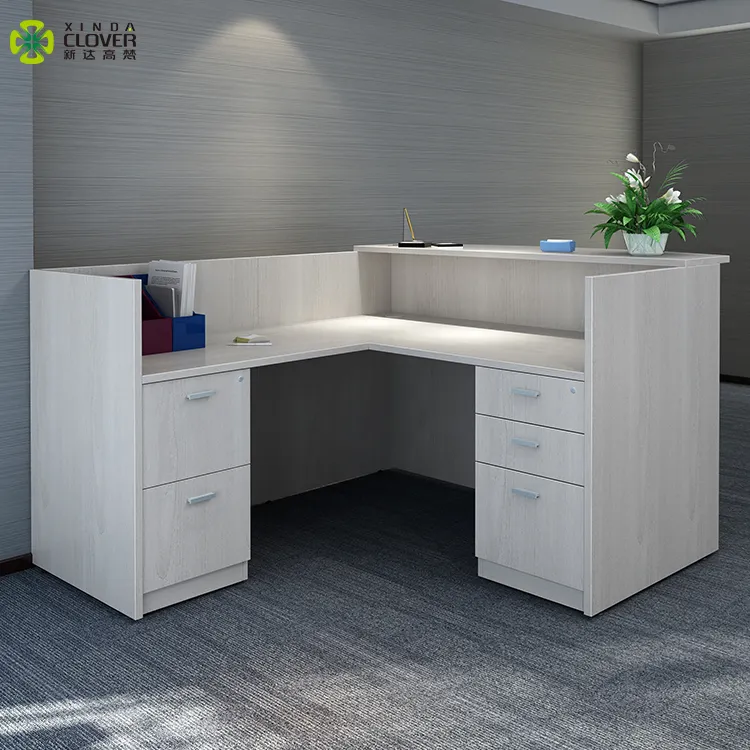 Móveis de escritório, fabricante de fábrica, móveis de escritório de madeira, pequena forma de l, receptor branco, design moderno de mesa