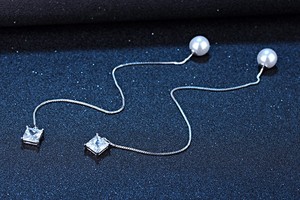 <span class=keywords><strong>Orecchini</strong></span> all'Ingrosso in <span class=keywords><strong>Argento</strong></span> Sterling 925 con Filo di Seta Lungo, Diamanti e Perle - Product Image 5