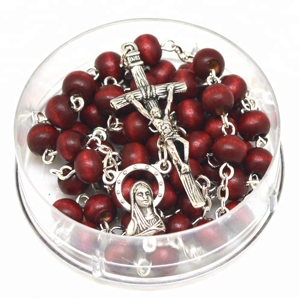 Mode Rose Parfumée Catholique Chapelet avec Papale Croix En Bois Chapelet Collier