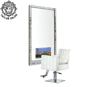 Luxury salon furniture modern beauty salon station hair salon mirror with TV Android system