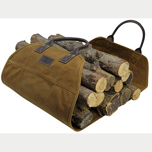Waxed Canvas Fireplace <strong>Log</strong> <strong>Carrier</strong> Holders Large Firewood <strong>Carrier</strong> for Carrying Woods - Product Image 3