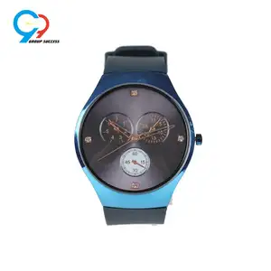 Hot sale blue silicone unisex wristwatch with 3-eyes dial quartz analog men's watch for birthday gift