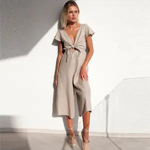 Lancai-mono holgado de lino para mujer, personalizado, venta al por mayor, con giro frontal, fabricante Donguan, China - Product Image 1