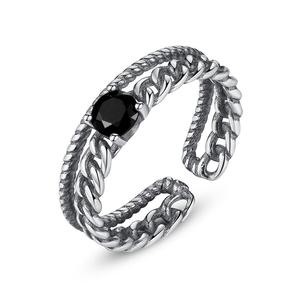 CZCITY โซ่คิวบาสไตล์วินเทจ925เงินไทยเครื่องประดับเปิดข้อมือสีดำ CZ แหวนสำหรับผู้หญิง - Product Image 1