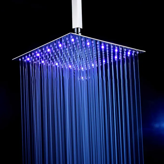 Led Color Changing 16'' Square Bath Rainfall stainless steel Shower Head