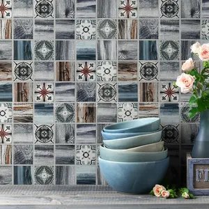 48X48 Mm Inkjet Cetak Digital Kayu Porselen Dinding Kamar Mandi Dapur Backsplash Maroko Mosaik Ubin Lantai