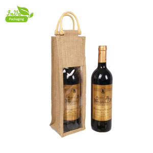 Venta al por mayor botella de vino reciclada yute Tote Durable reutilizable tela resistente <span class=keywords><strong>bolsas</strong></span> de vino patrón personalizado impermeable ventana personalizada - Product Image 6
