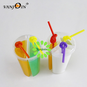 24 oz 700ml Two Drinks <strong>One</strong> <strong>Cup</strong> Twin Split <strong>Cup</strong> PP Plastic <strong>Cups</strong> for Bubble Boba Tea - Product Image 4