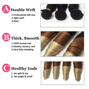 Grosir Bundel Rambut Manusia Ombre Warna Brasil Virgin, Ekstensi Rambut Ombre Tiga Warna, 1b/31/613 Rambut Keriting Permen Tenun - Product Image 5