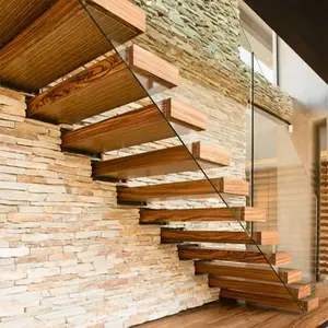 Best quality interior use teak timber floating staircase