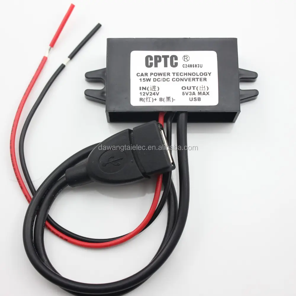 Convertisseur USB Buck box 12V 24V à 5V, 3a, 15W, adaptateur d'alimentation