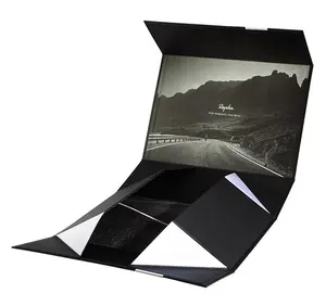 Custom Luxury Foldable Black Cardboard UV Box with Magnet for Gift