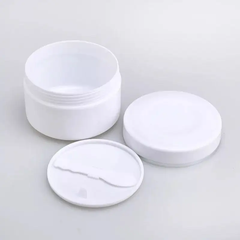 100ml 200ml 250ml 300ml 500ml Plastic PP white cosmetic cream jar with spoon and sealing ring / facial cream jars container