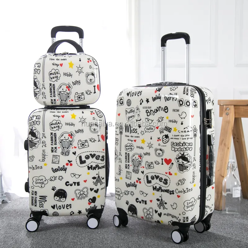 3 pz set hard shell bagagli, abs pc trolley valigia stampati personalizzati di prezzi di fabbrica