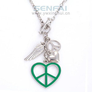 Señal de collar de encanto amor corazón, símbolo de la paz, colgante collar <span class=keywords><strong>alas</strong></span> de Angel encanto Corrente de Prata Colar COLLAR COLGANTE - Product Image 1