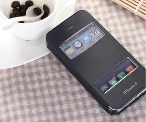 Vente en gros téléphone portable en cuir cas pour l'iphone 4g, 4s, flip téléphone mobile la couverture pour iphone 4g, 4s