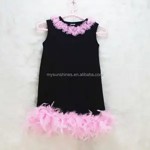 Fashion Black Cotton Children Dress New Model Feather Children Summer Dress For Girls