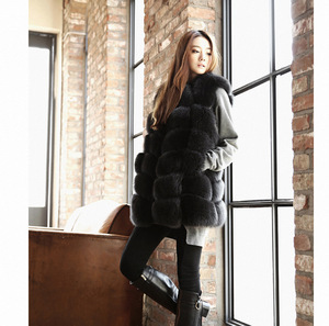Women's Winter Fur <strong>Vest</strong>&amp;Gilet O-neck Solid Colored Black Blue 3xl Wholesaler