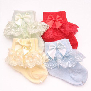 4 Couleurs Toddler Lace Bows Organic Cotton Knit Crew Little Ruffle Sock for Girls - Product Image 4