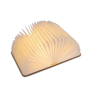 2020 Trending products tyvek paper folding led book lamp with wooden cover