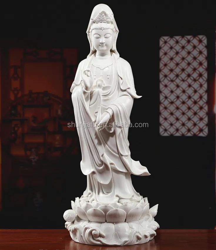 Arte popolare vendita calda artigianato religioso figurina in ceramica Guanyin Buddha Statue