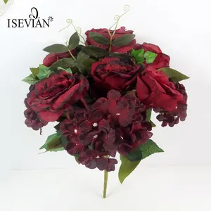 ISEVIAN Wholesale Wedding Flowers Artificial Flower burgundy Flowers