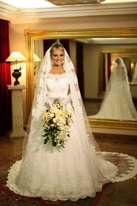 NE115 Marfil Vestido de novia de manga larga Fuera del hombro Vestido de novia de encaje Tren Vestidos de novia Robe De Mariage - Product Image 2