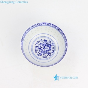 Jingdezhen — ensemble de 8 bols en céramique, RZKG01, trou de riz, motif dragon <span class=keywords><strong>bleu</strong></span>, ancien Jingdezhen - Product Image 5