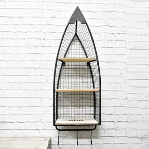 Mensole da Parete <span class=keywords><strong>Vintage</strong></span> Cinesi a Forma di Barca, Arredamento Industriale in Metallo, Scaffale Galleggiante in Ferro - Product Image 2