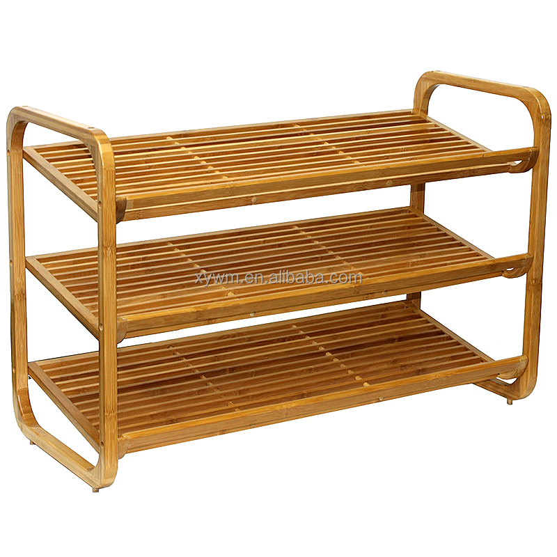 Wooden Bamboo 3-Tier Living Room Shoe Rack Shelf Storage Organizer