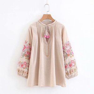 Della boemia Delle Donne Vestiti di Bianco Alla Rinfusa Commercio All'ingrosso Dei Vestiti della <span class=keywords><strong>Donna</strong></span> di <span class=keywords><strong>Lino</strong></span> Ricamato Camicetta Produttori - Product Image 6