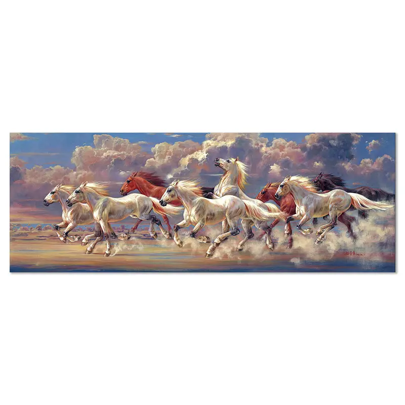 Wall Art Eight Running Horses Picture Digital Printed Crystal Porcelain Glass Painting for Living Room Wall