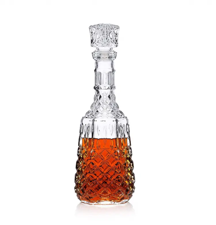 Big Decorative Brandy Bottle with Lid, 35 oz Vintage Style Clear wine bottle