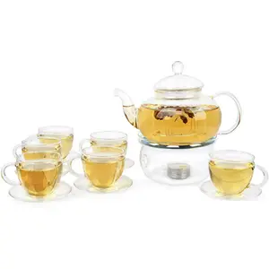 High borosilicate Glass Filtering Tea Maker Teapot with a Warmer and 6 Tea Cups Sets