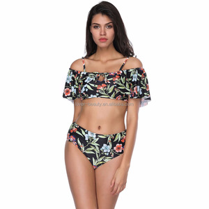 Elegante ruffled off hombro <span class=keywords><strong>selva</strong></span> <span class=keywords><strong>tropical</strong></span> patrones bajo cintura vendaje trajes de baño sexy bikini brasileño - Product Image 2