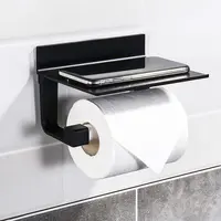 Kingze Ruimte Aluminium Zwart Geen Boren Bla Wc Roll Adhesive Plank Badkamer Toiletrolhouder