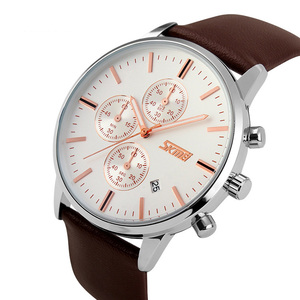 Nouvelle conception SKMEI 9103 <span class=keywords><strong>Montre</strong></span> à quartz en acier inoxydable de luxe avec bracelet en cuir véritable pour hommes - Product Image 4