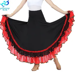 गर्म बिक्री कम MOQ उच्च गुणवत्ता पेशेवर सुरुचिपूर्ण लंबे काले लाल बॉलरूम नृत्य स्कर्ट