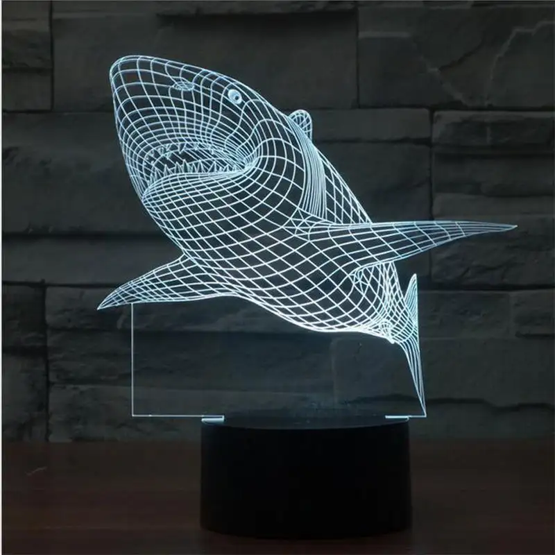 New Shark LED 3D Night Light Three-dimensional Kids Living room Bed Table 3D LED decorate