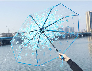 Commercio all'ingrosso carino 3 volte Sakura ombrello trasparente pioggia ragazze chiaro POE fiori pieghevoli Pvc Sakura ombrello trasparente - Product Image 3