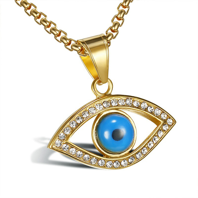 Bulk Stainless Steel Pave Diamond Turkish Blue Evil Eye Pendants 18k Gold