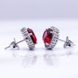 Pendientes de tuerca de racimo de cristal de rubí sintético, Gema roja de Plata de Ley 925 sólida, superventas - Product Image 5