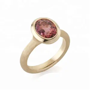Personalizzato rosa tormalina gioielli singolo anello di pietra 14k reale gioielli in oro