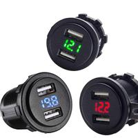 Soket pengisi daya Cepat USB 4.2A & 2.1A Ganda dengan Voltmeter Digital LED merah 12-24v adaptor mobil kapal laut garansi 2 tahun