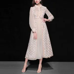 OEM Guangzhou Factory Splicing Chiffon Maxi Women Two Piece Set Dress 2019