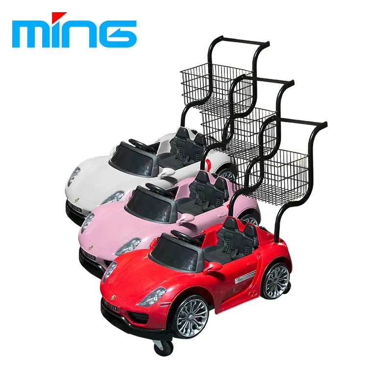 Supermarket Shopping Mall Push Convenient Colorful Kids Trolley Carts with Toy Car