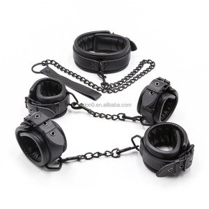 Menottes, attaches de cheville et collier en cuir de vache noir véritable, éponge de mouton, BDSM, <span class=keywords><strong>esclave</strong></span> sexy, fétiche, bondage, haute qualité - Product Image 1