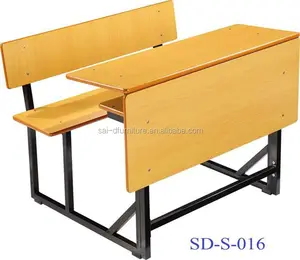 Móveis de madeira forte da sala de aula, mesa da escola dupla com cadeira de bancada para aluno SD-S-016