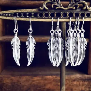 Silver Jewelry Wholesale Women Simple Gift Short Dangle Small Feather Earrings